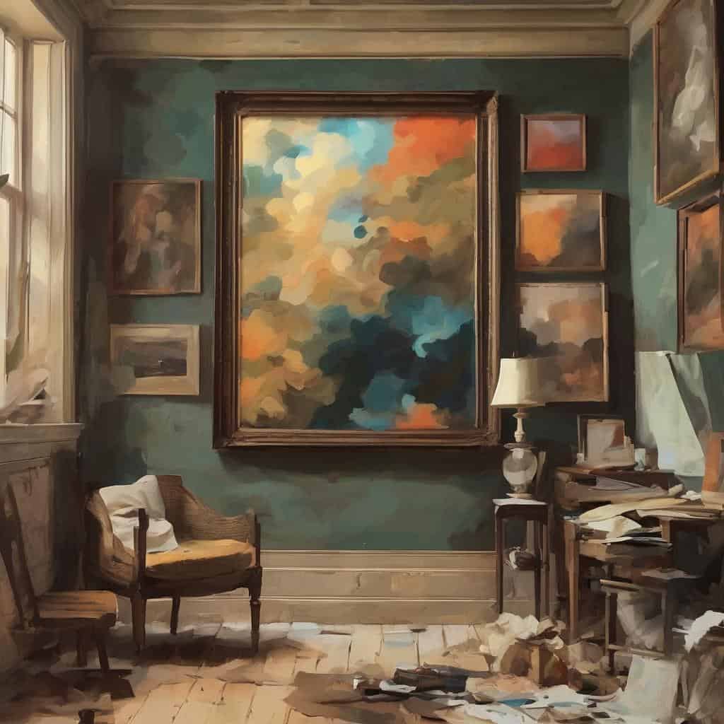 Μοντέρνο εσωτερικό χώρου με έργα τέχνης και καλλιτέχνες.