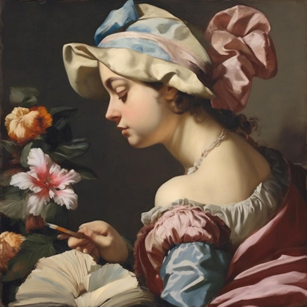 Καλλιτεχνική πορτρέτο νεαρής γυναίκας με καπέλο και βιβλίο, έργο ζωγραφικής, βιογραφίες καλλιτεχνών και έργα τέχνης.